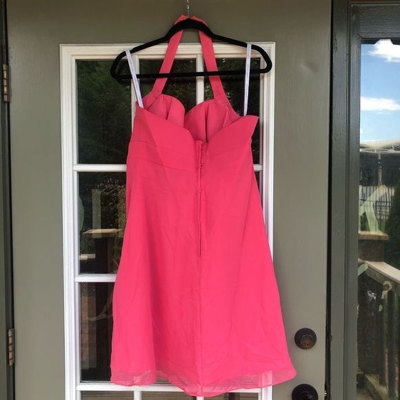 Alfred Angelo Pink Fuscia Halter Chiffon Ruffle Dress EUC, Size 12 - Picture 8 of 12